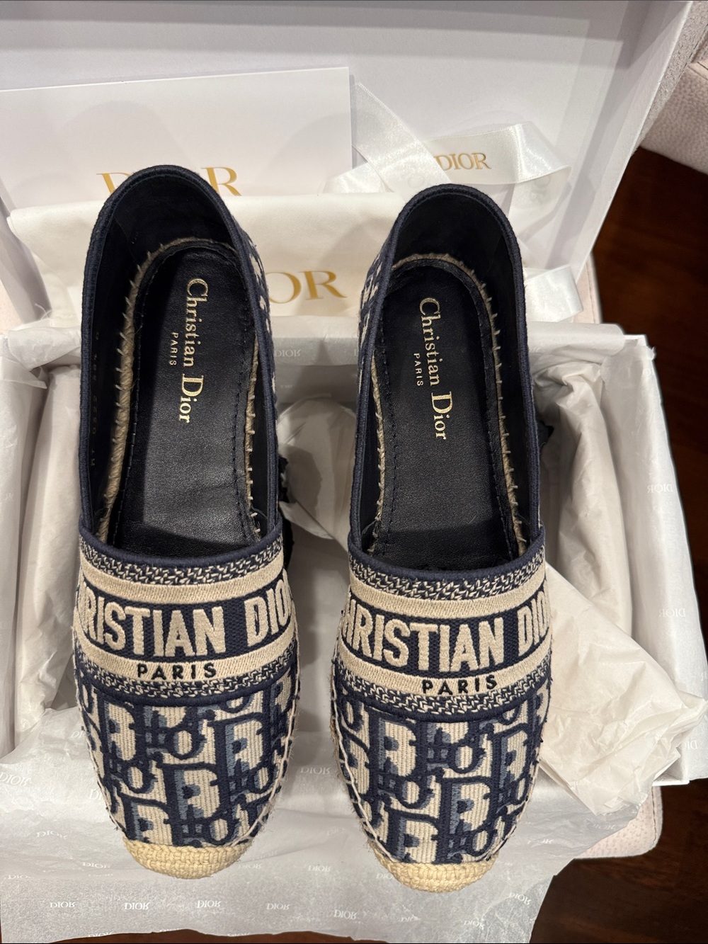 Christian Dior  Granville Deep Blue & Beige Monogram Espadrilles